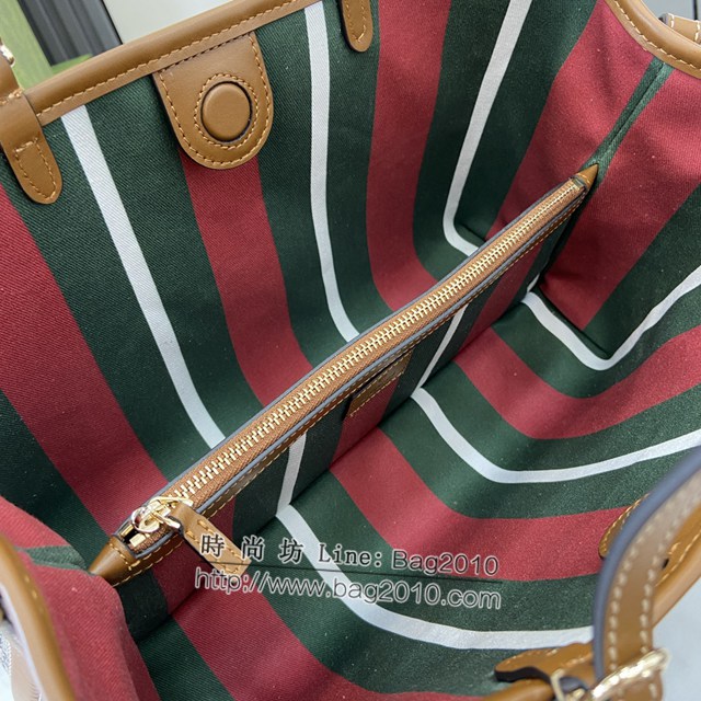 Gucci專櫃古馳最新款購物袋GG圖案條紋織大號肩背包 jh1996型號：815214